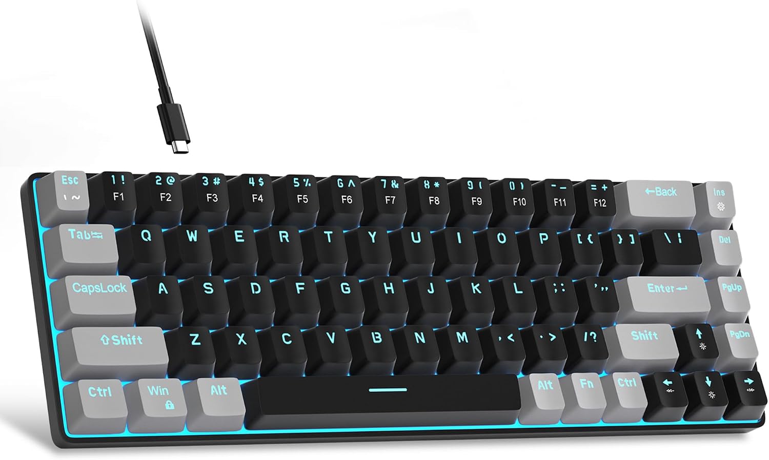 MageGee Portable 60% Mechanical Gaming Keyboard, MK-Box LED Backlit Compact 68 Keys Mini Wired Office Keyboard with Red Switch for Windows Laptop PC Mac - Black/Grey