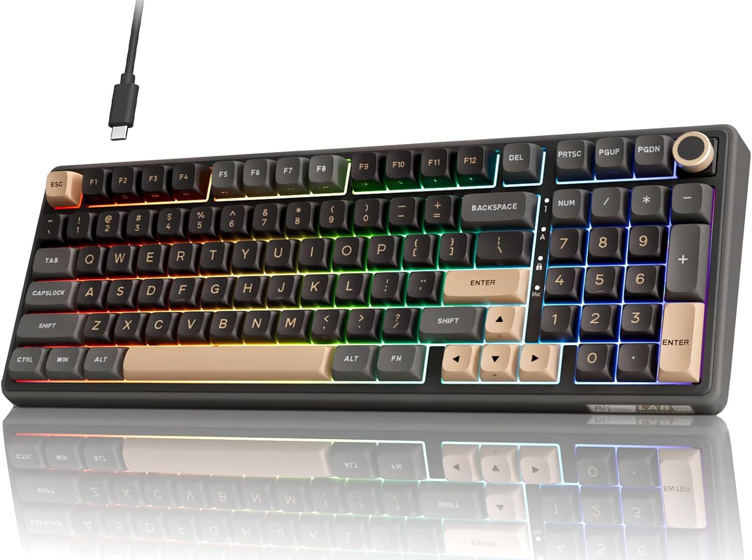 RK ROYAL KLUDGE R98 Pro Wired Mechanical Keyboard, 96% Creamy Gaming Keyboard RGB Backlit with Number Pad and Volume Knob, Gasket Mount, MDA Profile PBT Keycaps, Hot Swappable Pre-lubed Linear Switch